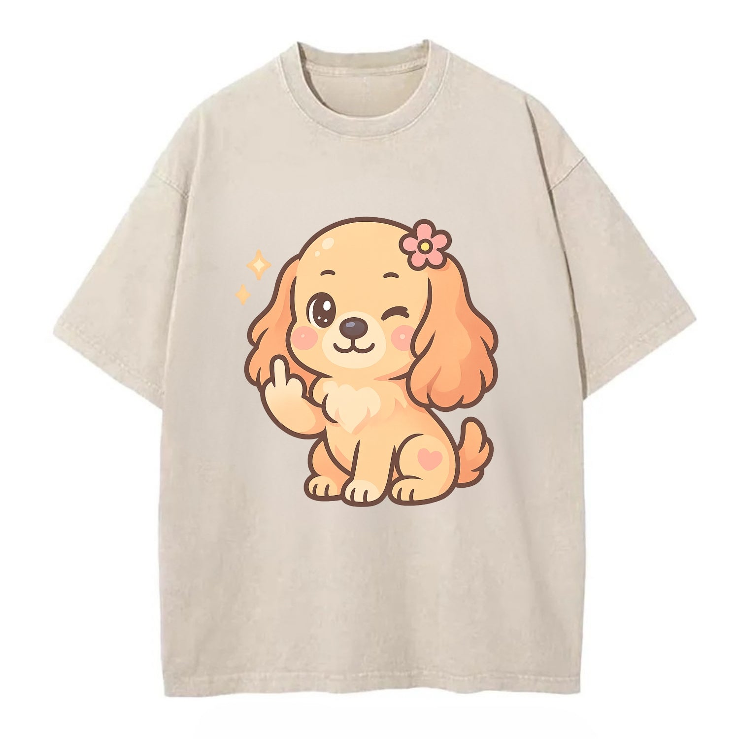 Cocker Spaniel with long wavy ears, gentle face, paw flipping off - Vintage T-shirt - Off White