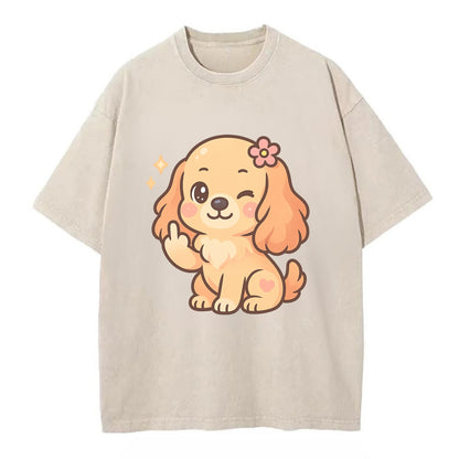 Cocker Spaniel with long wavy ears, gentle face, paw flipping off - Vintage T-shirt - Off White