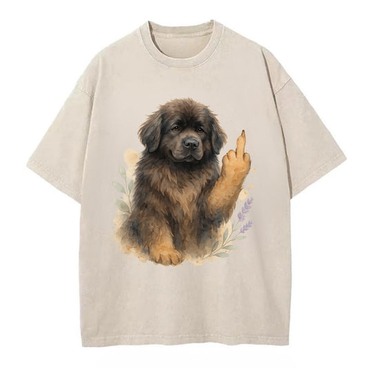 Newfoundland fluffy bear-like with webbed paws, massive gentle paw up - Vintage T-shirt - Off White