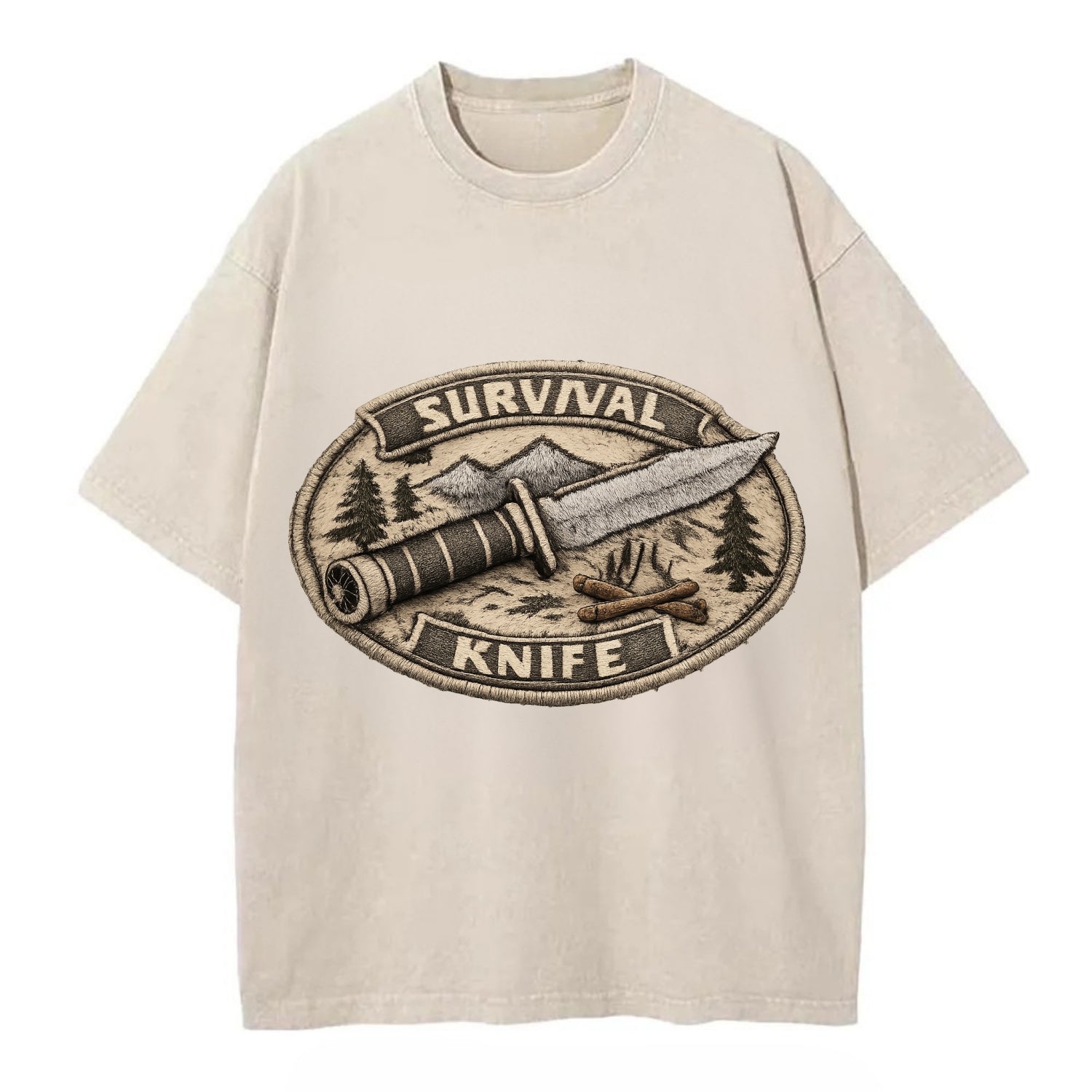 SURVIVAL KNIFE - fixed blade with compass in silver and black , bushcraft - Vintage T-shirt - Off White