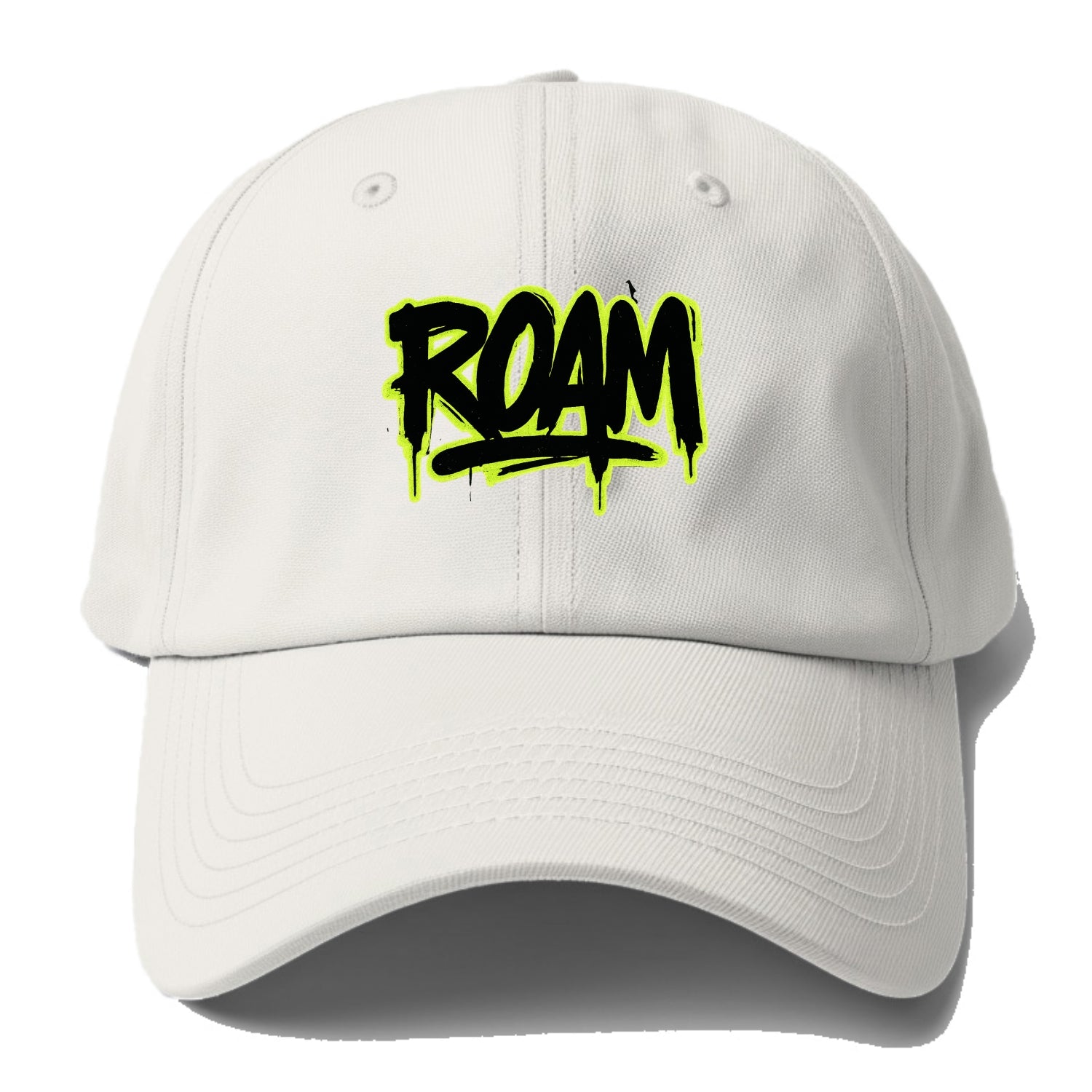 Bold typography design - "ROAM" - wander freely, no destination needed - Baseball Cap For Big Heads - Off White