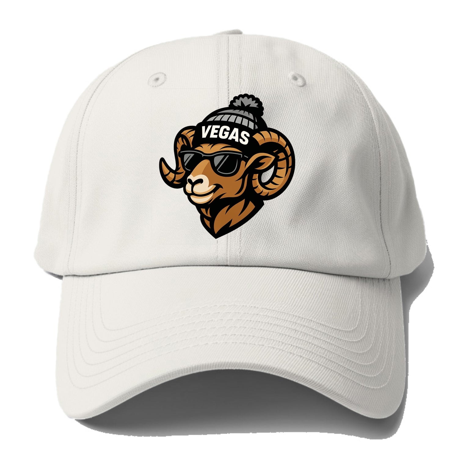 Vegas Desert Bighorn wearing Raiders silver and black beanie with pom pom and - Baseball Cap - Off White