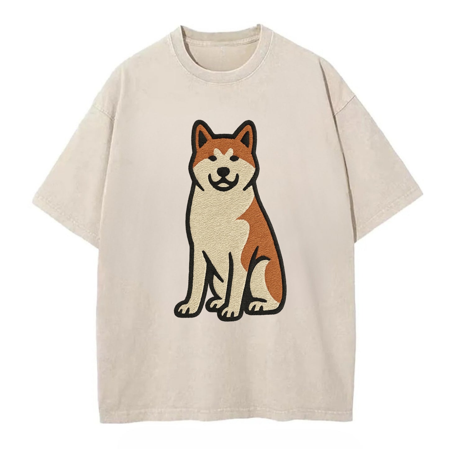 Akita - White and red sitting pose - Vin Vintage T-shirt - Off White