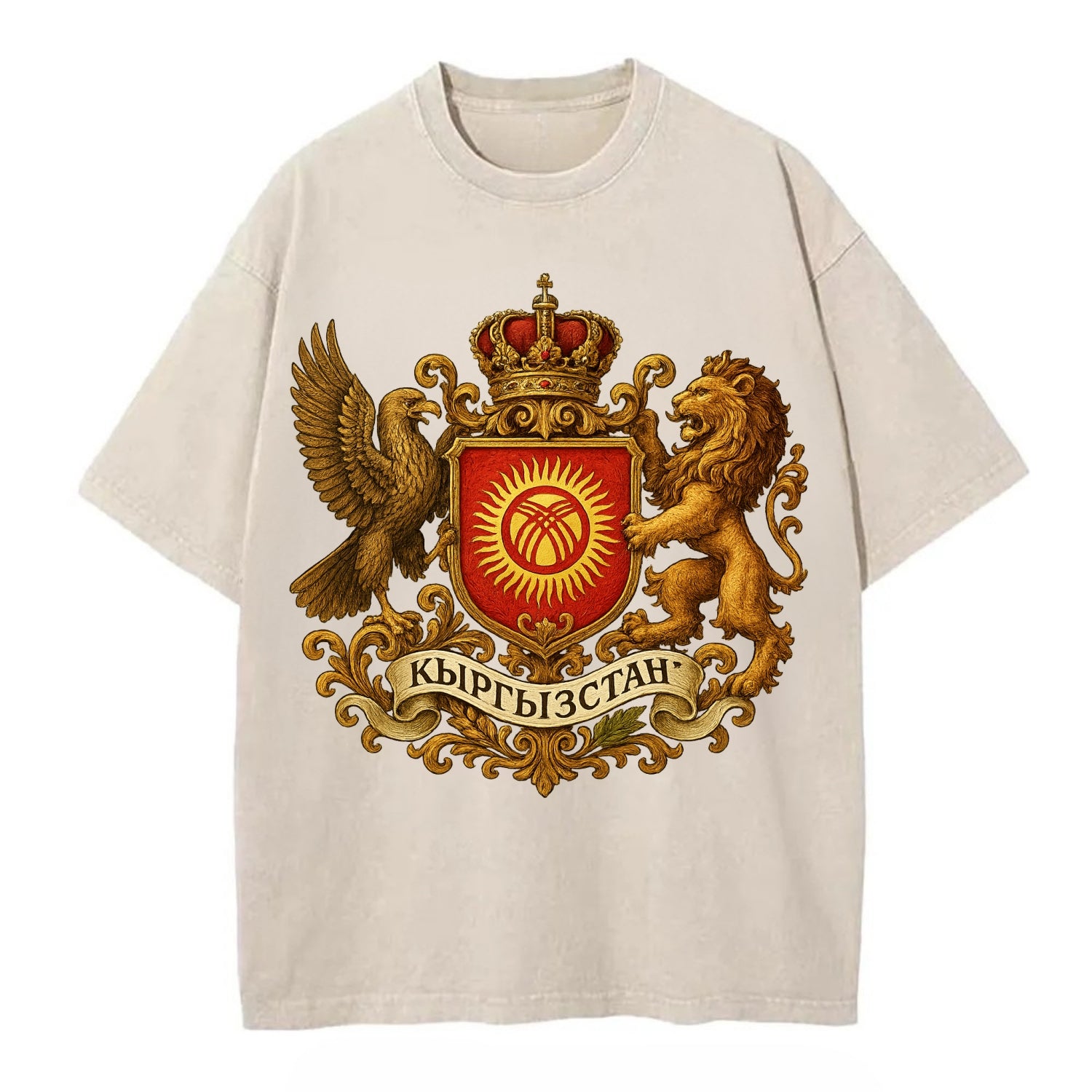 Kyrgyzstan Tunduk Emblem  - Vintage T-shirt - Off White