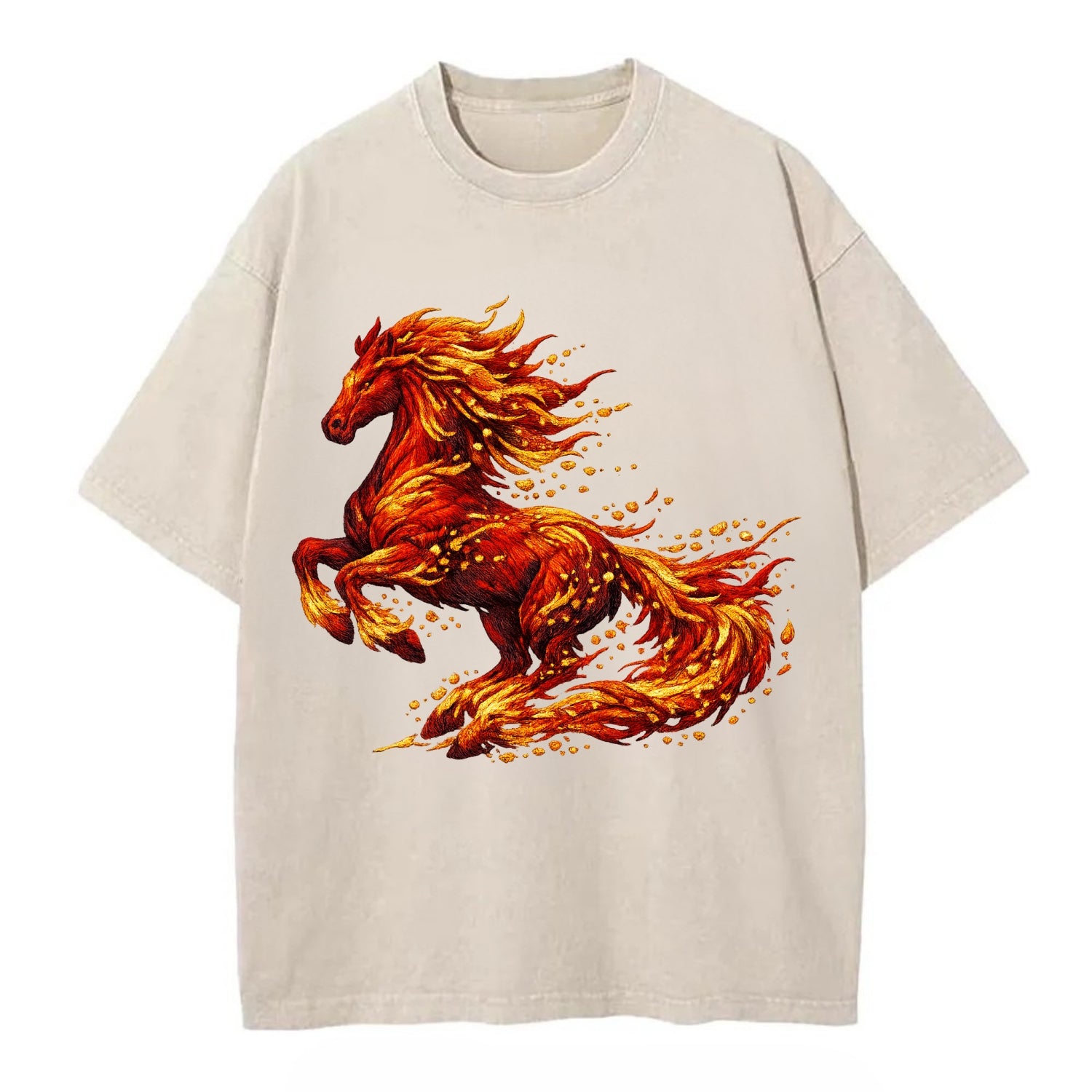 EMBER RISING | Sparks forming into horse shape | Particles of fire | Energy - Vintage T-shirt - Off White