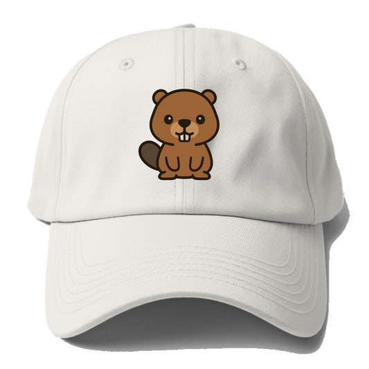Baby Beaver - brown fur, paddle tail, buck teeth, friendly eyes, - Baseball Cap For Big Heads - Off White