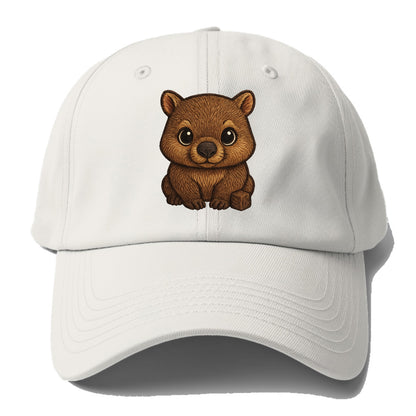 Baby Wombat - brown fur, square nose, small ears, dark eyes, front-facing, cube poop - Baseball Cap - Off White