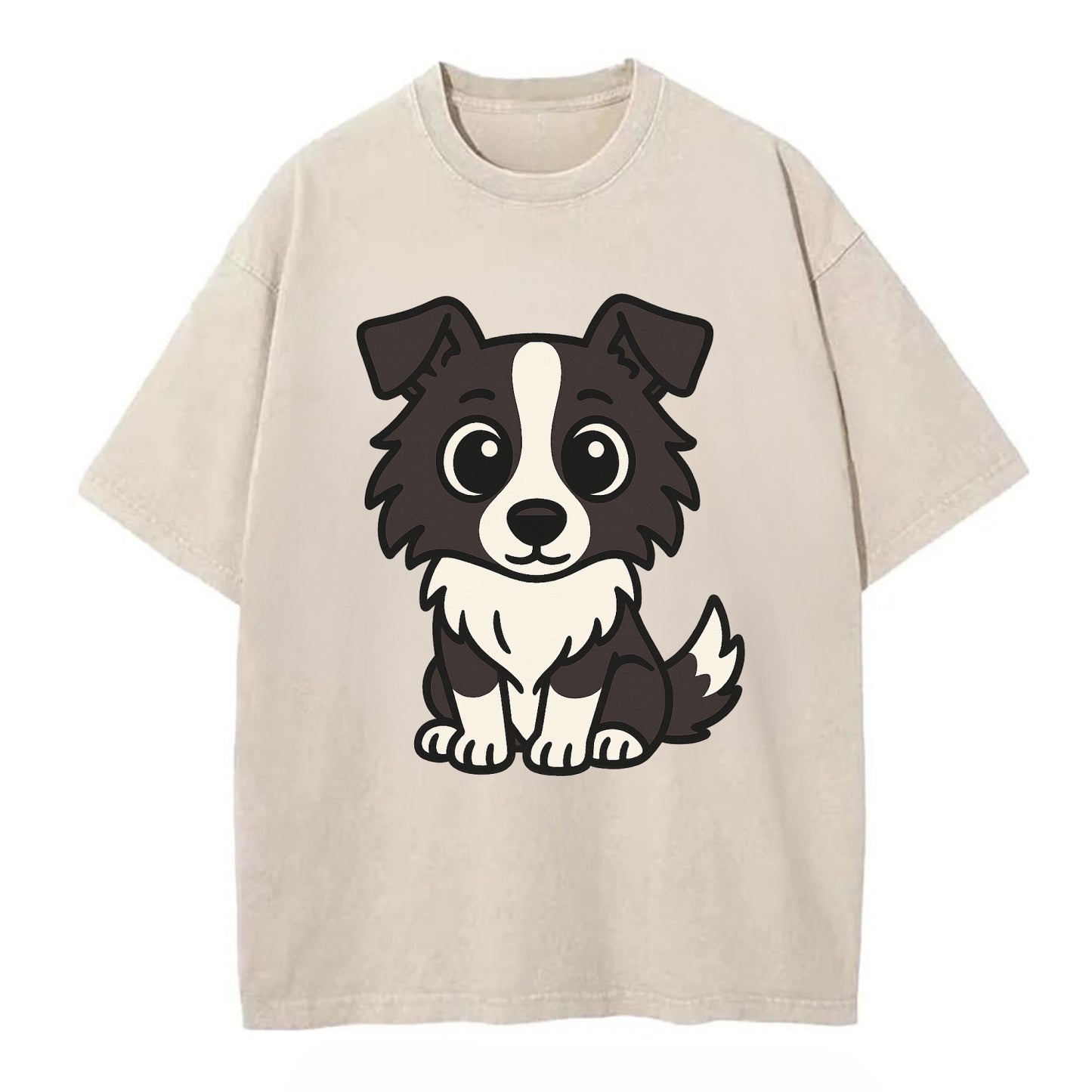 Border Collie - Intense stare sitting pose - Vintage T-shirt - Off White