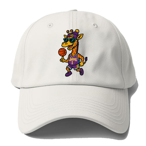 California Giraffe wearing Lakers beanie with palm tree patch and - Baseball Cap For Big Heads