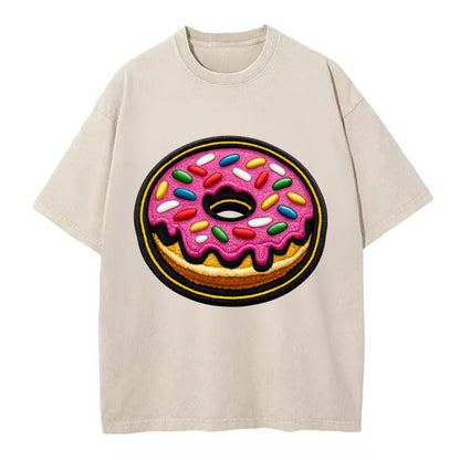 DONUT SPRINKLES - glazed donut with sprinkles in pink and rainbow , sweet treat - Vintage T-shirt - Off White