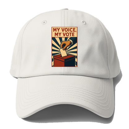 Hand dropping ballot into box with determination - "My Voice, My Vote" - individual - Baseball Cap - Off White