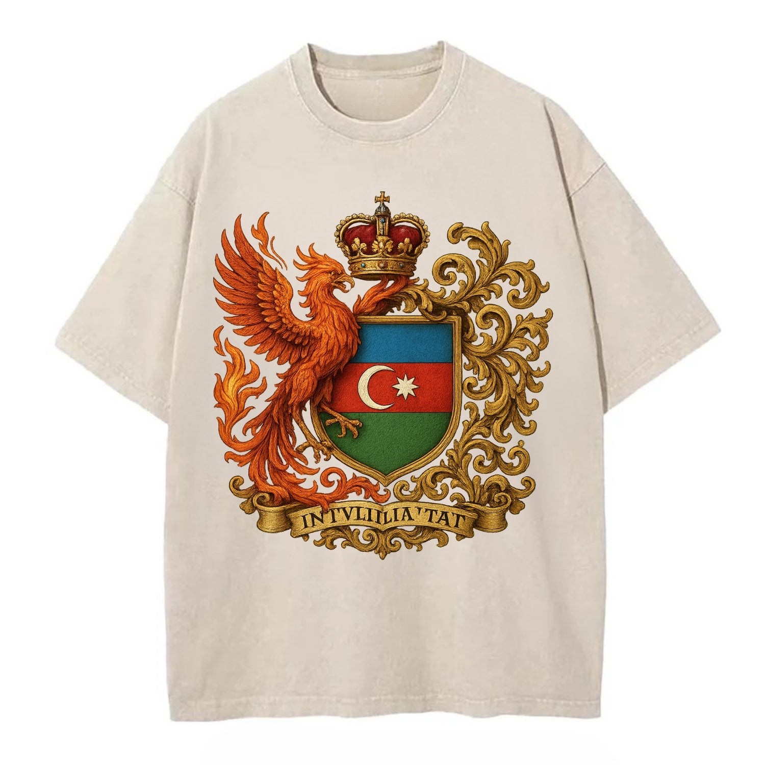 Azerbaijan Fire Phoenix Emblem  - Vintage T-shirt - Off White