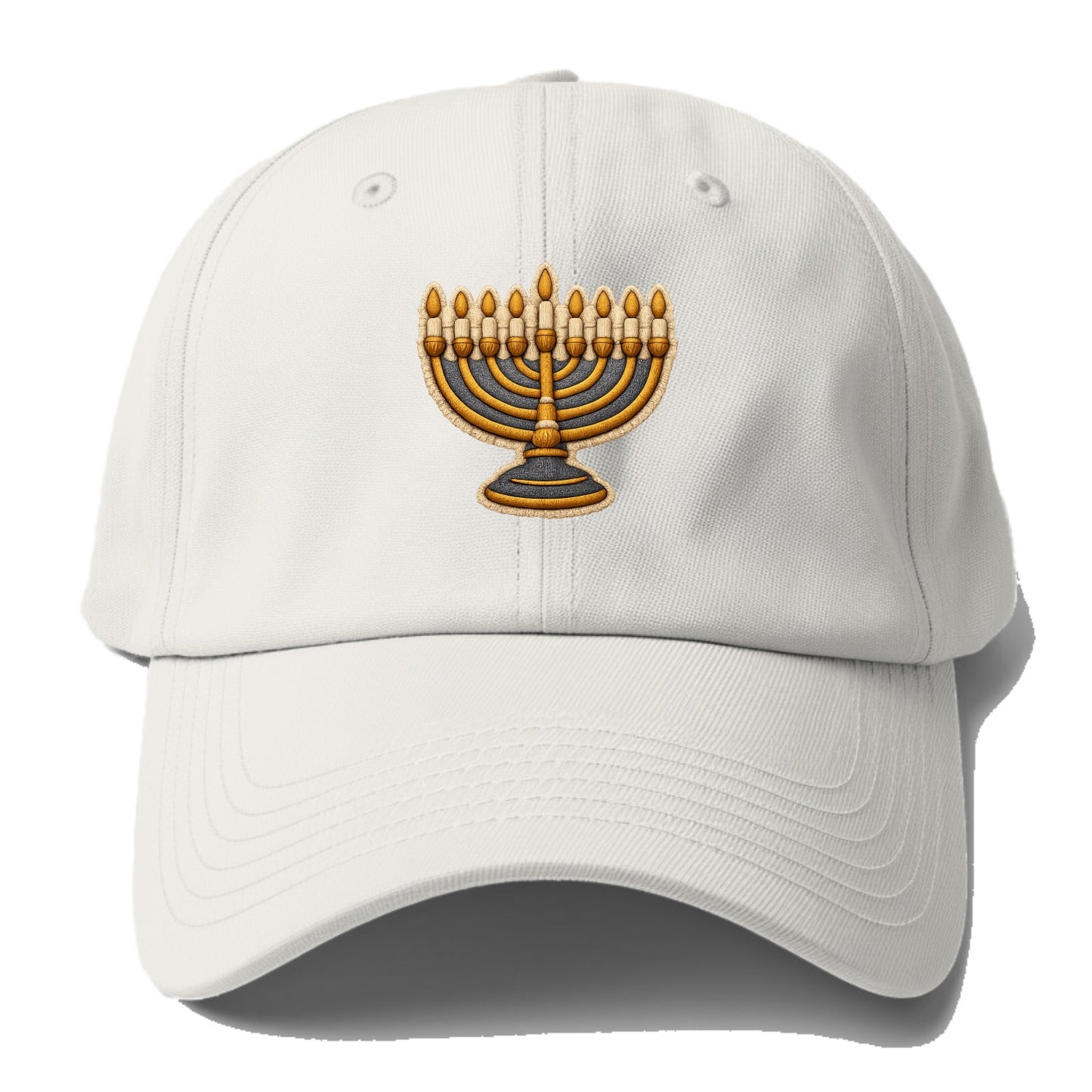 MENORAH LIGHTS - nine branch candelabra in gold and blue , Hanukkah - Baseball Cap - Off White