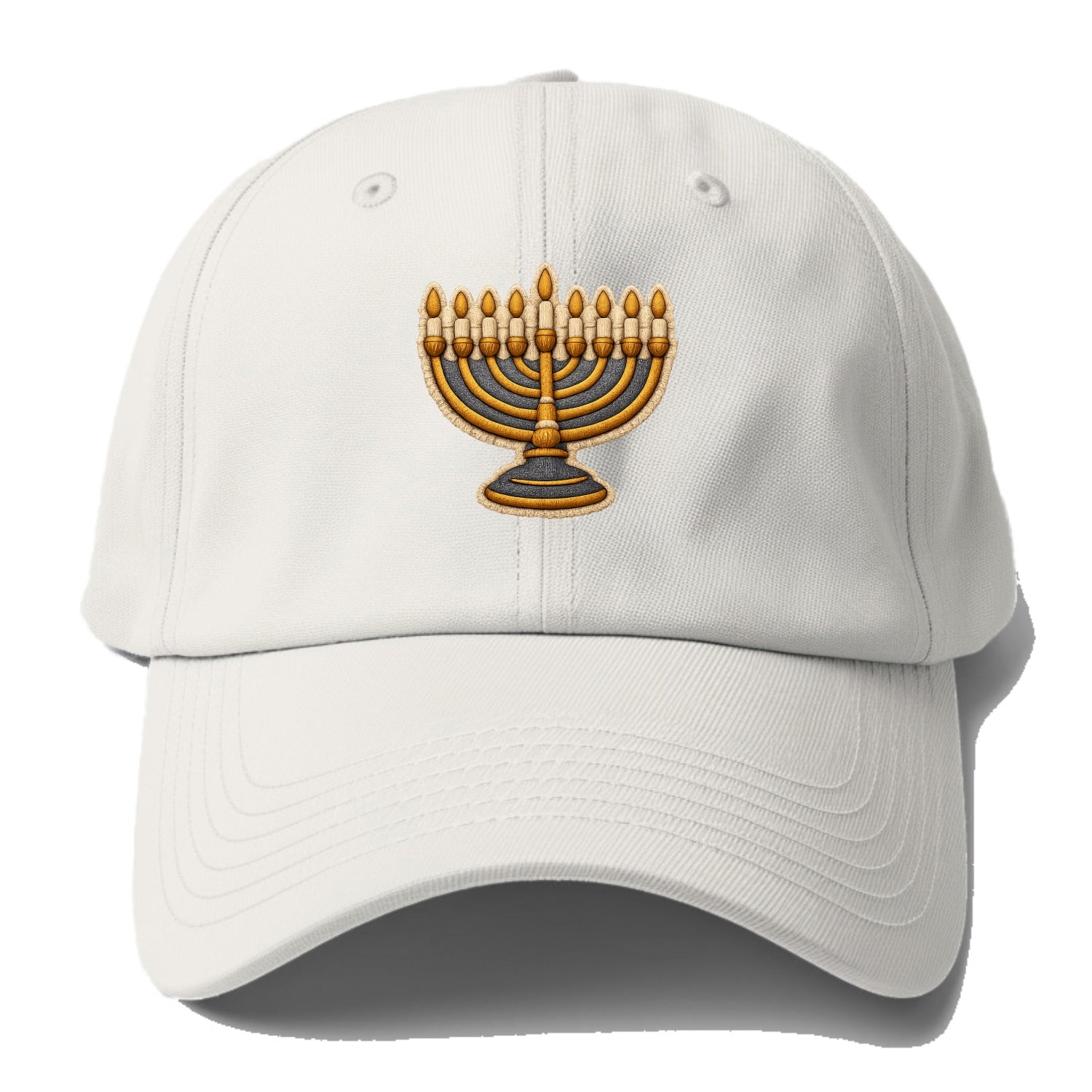MENORAH LIGHTS - nine branch candelabra in gold and blue , Hanukkah - Baseball Cap - Off White