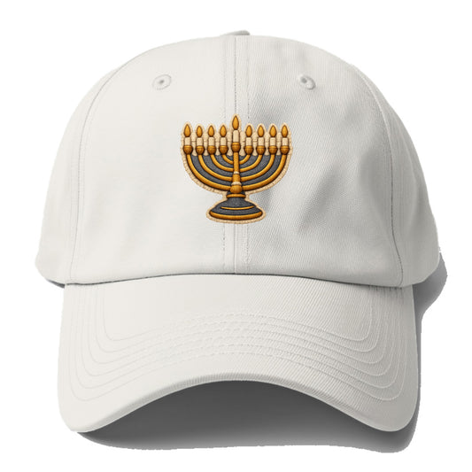 MENORAH LIGHTS - nine branch candelabra in gold and blue , Hanukkah - Baseball Cap - Off White