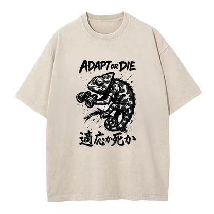 Adapt or Die - Chameleon in military cam Vintage T-shirt - Off White