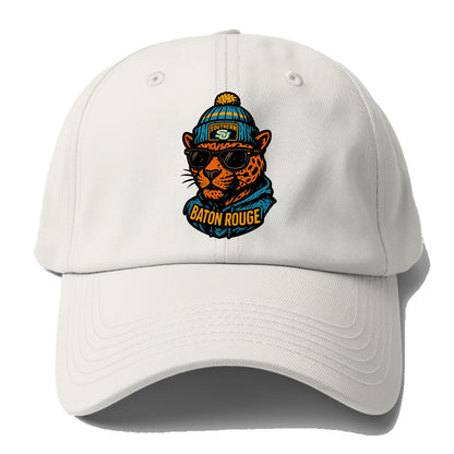 Baton Rouge Jaguar wearing Southern beanie with SU patch - Baseball Cap For Big Heads - Off White