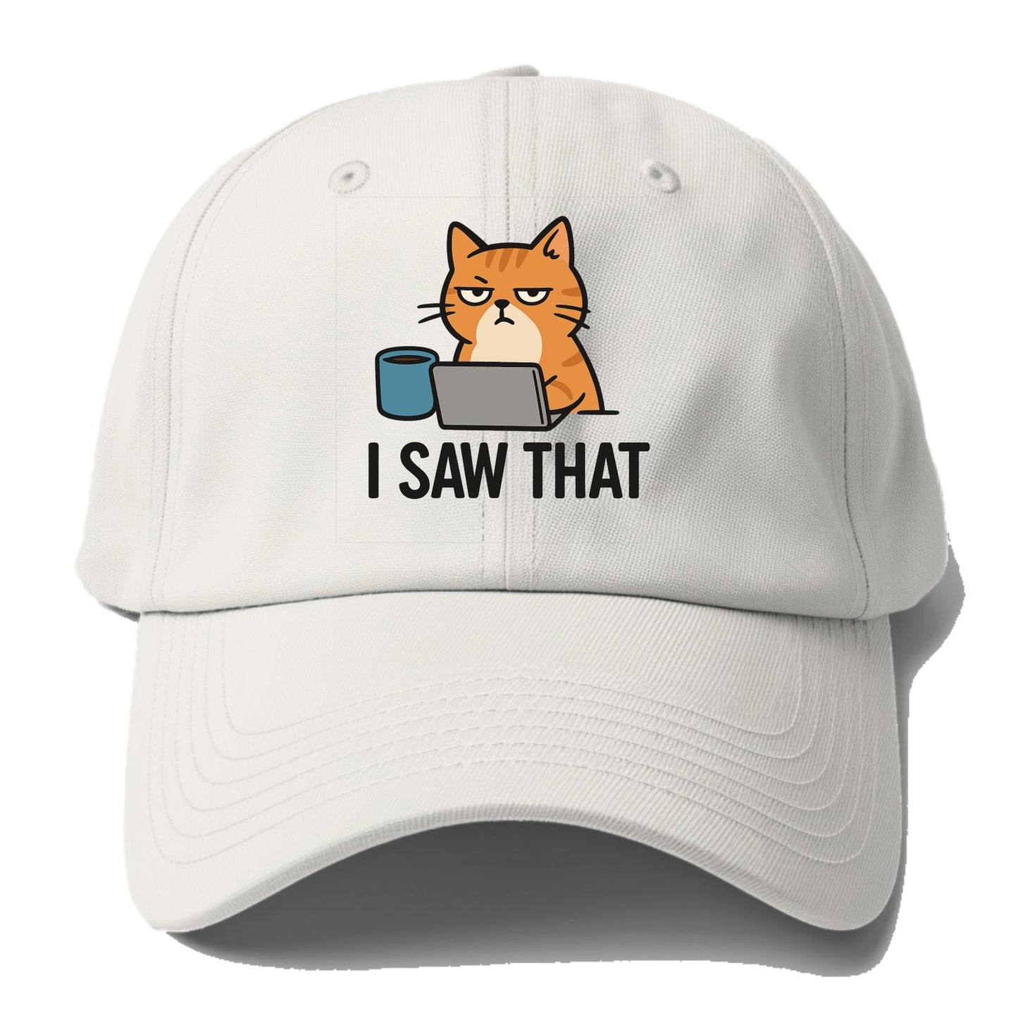 Cat with one eye open judging you - "I SAW THAT" - nothing escapes notice - Baseball Cap - Off White