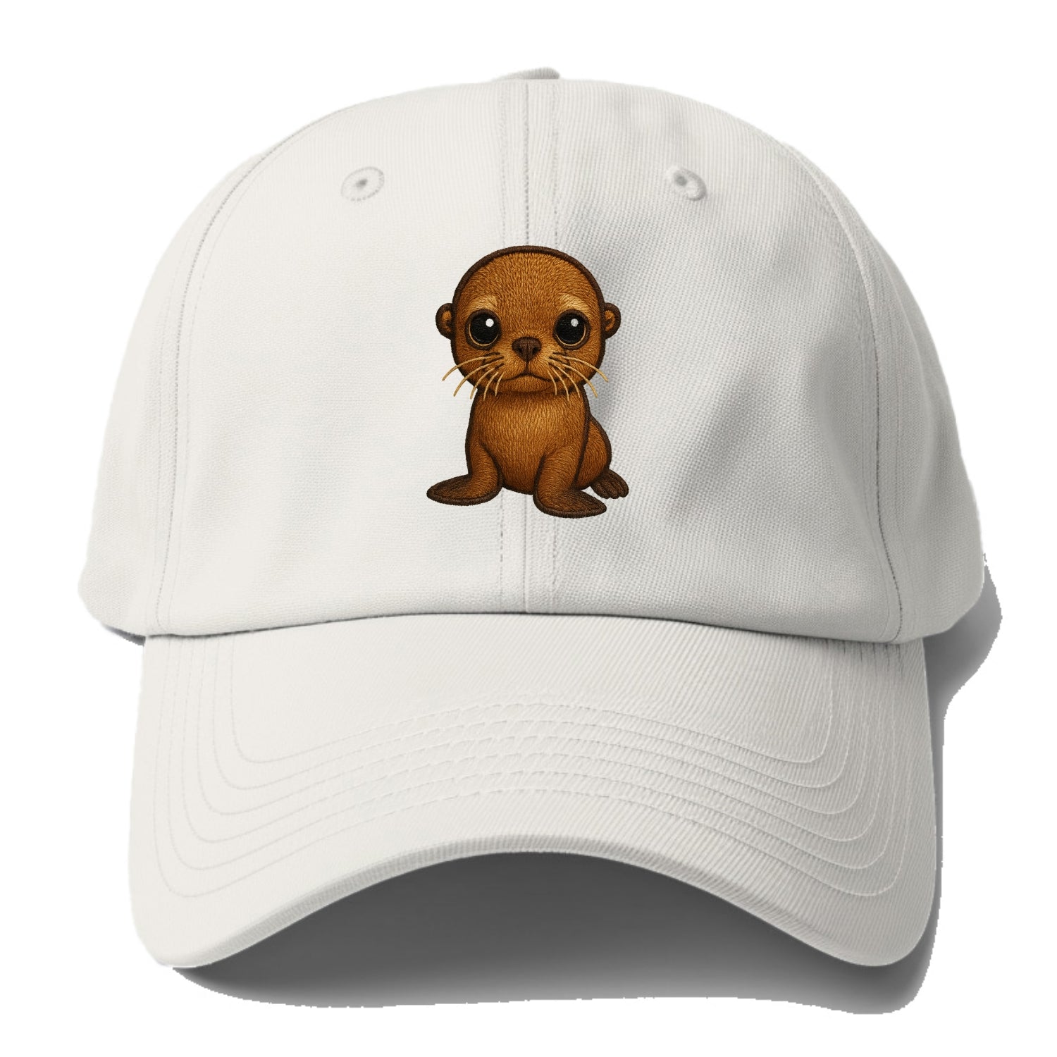 Baby California Sea Lion - golden brown, large expressive eyes, - Baseball Cap For Big Heads - Off White