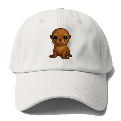 Baby California Sea Lion - golden brown, large expressive eyes, - Baseball Cap For Big Heads - Off White