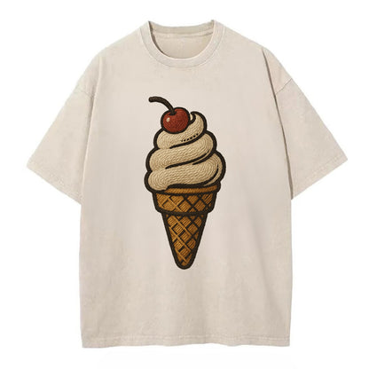 Ice Cream Cone  - Vintage T-shirt - Off White