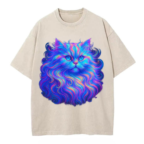 Luxurious Persian cat with flowing fur that refracts into rainbow prisms, soft - Vintage T-shirt