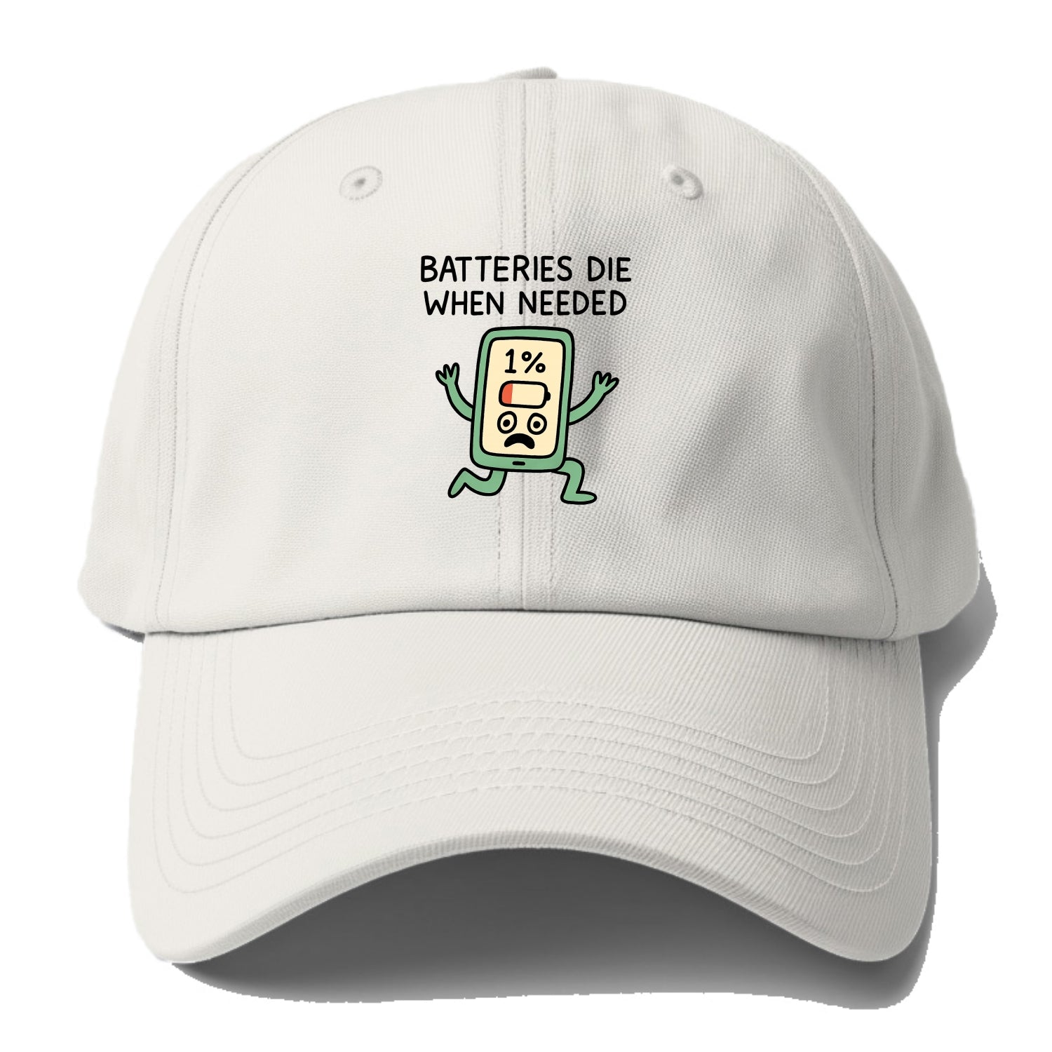 BATTERIES DIE WHEN NEEDED | Phone at 1% panicking - Baseball Cap - Off White