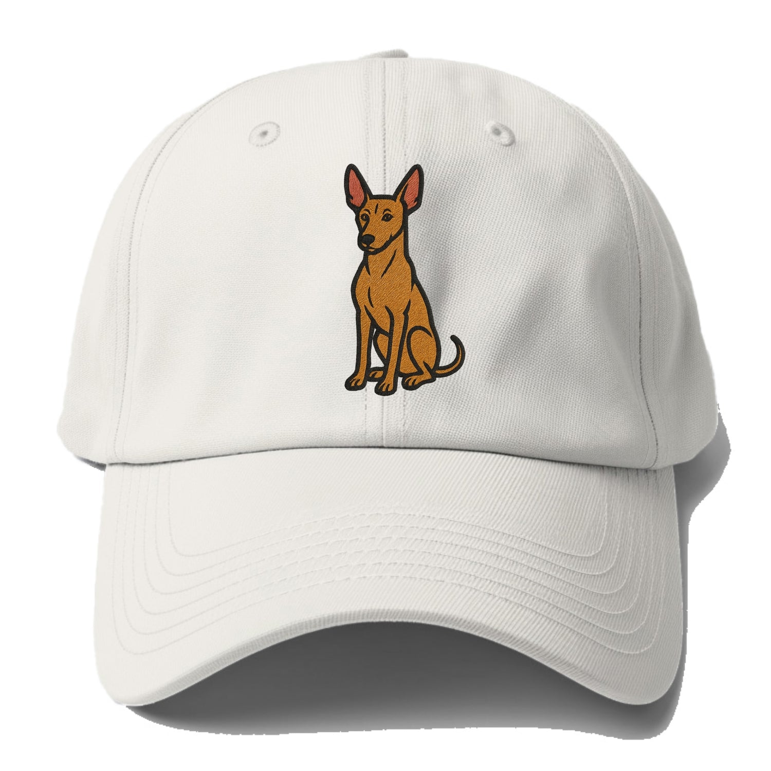 Pharaoh Hound - Tan colored embroidered pose - Baseball Cap For Big Heads - Off White