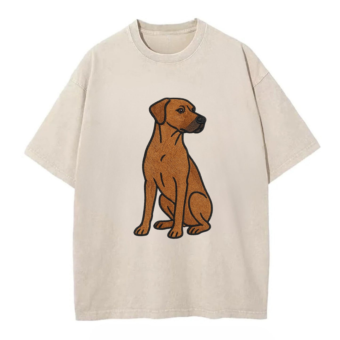 Rhodesian Ridgeback - Red wheaten embroidered pose - Vintage T-shirt - Off White