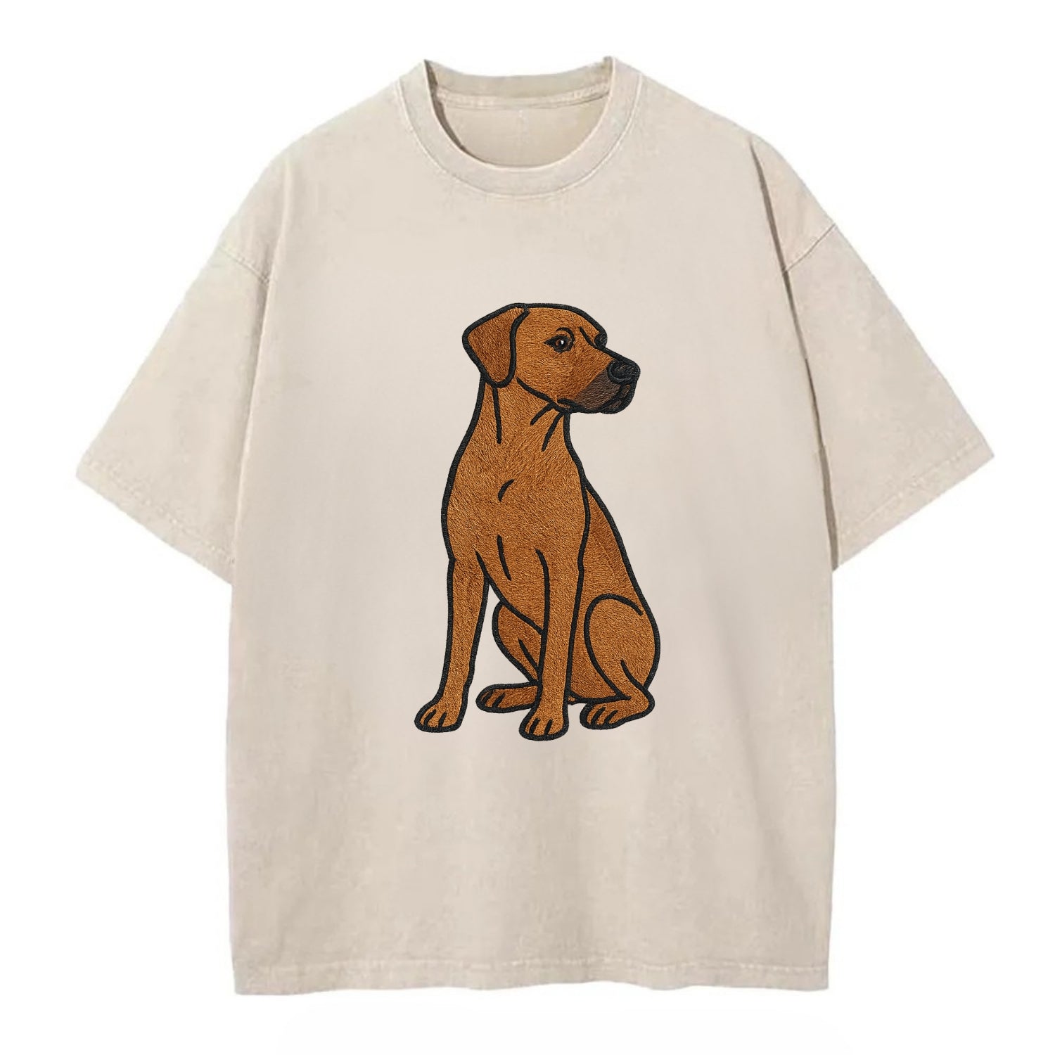 Rhodesian Ridgeback - Red wheaten embroidered pose - Vintage T-shirt - Off White