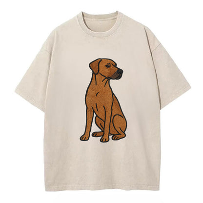 Rhodesian Ridgeback - Red wheaten embroidered pose - Vintage T-shirt - Off White