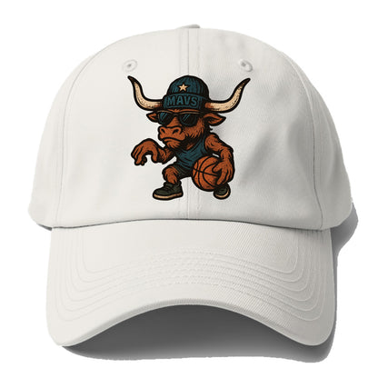 Texas Longhorn wearing Mavs beanie with lone star patch and wayfarer sunglasses - Baseball Cap - Off White