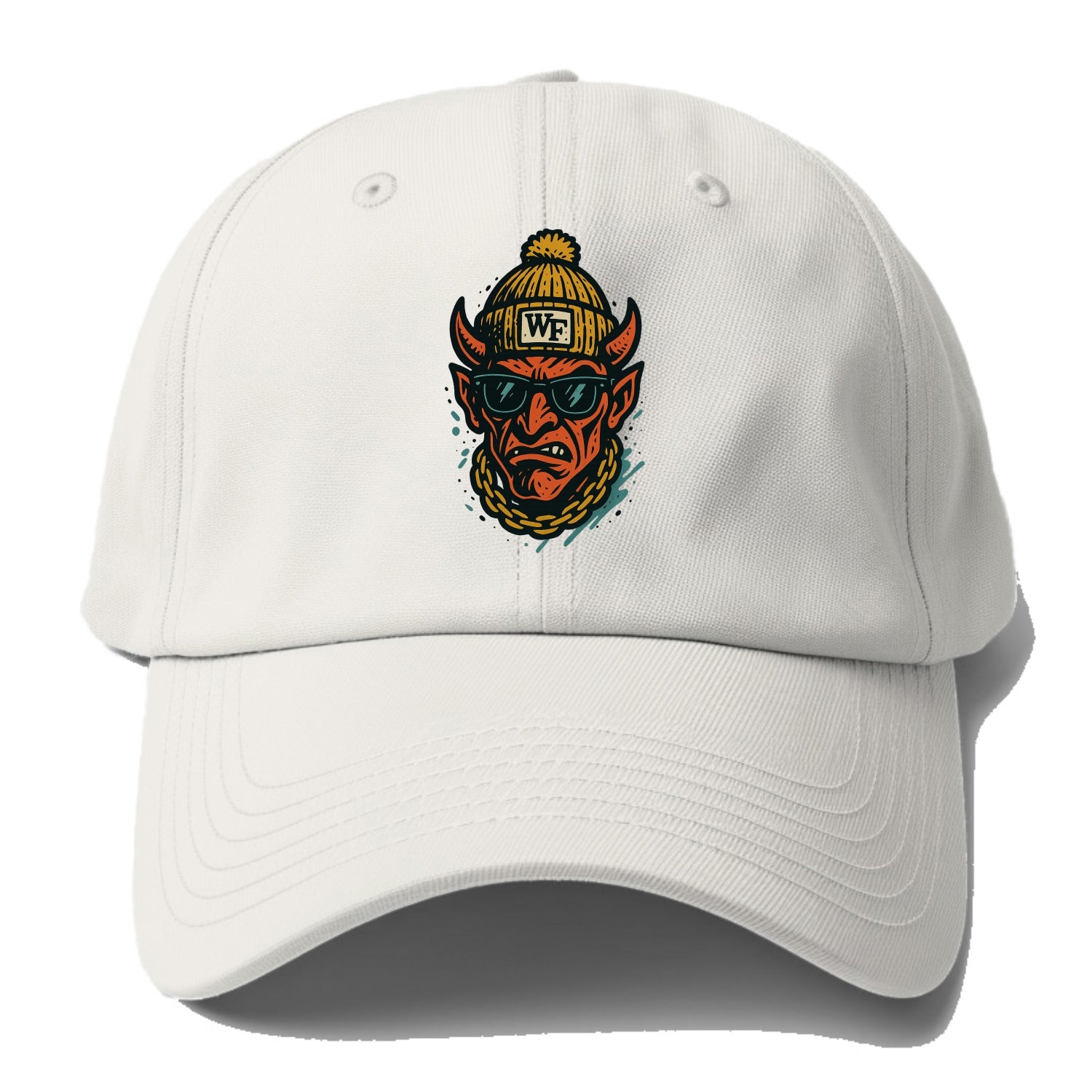 Winston-Salem Demon wearing Wake Forest beanie with WF patch - Baseball Cap - Off White