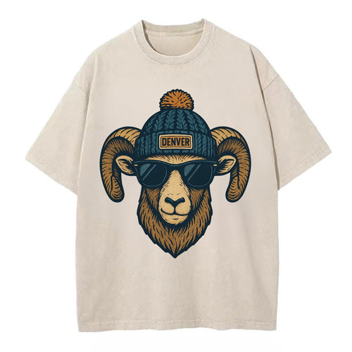 Colorado Rocky Mountain Bighorn Sheep wearing Denver beanie with pom pom and - Vintage T-shirt