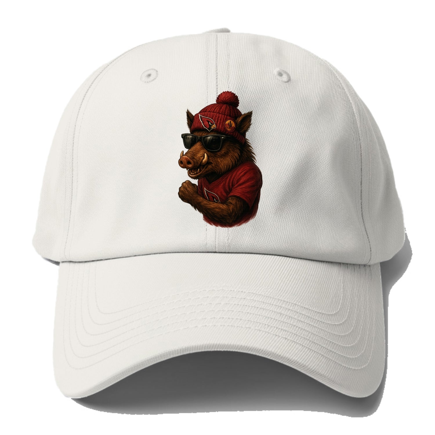 Arizona Javelina wearing Cardinals beanie with desert patch and - Baseball Cap For Big Heads - Off White