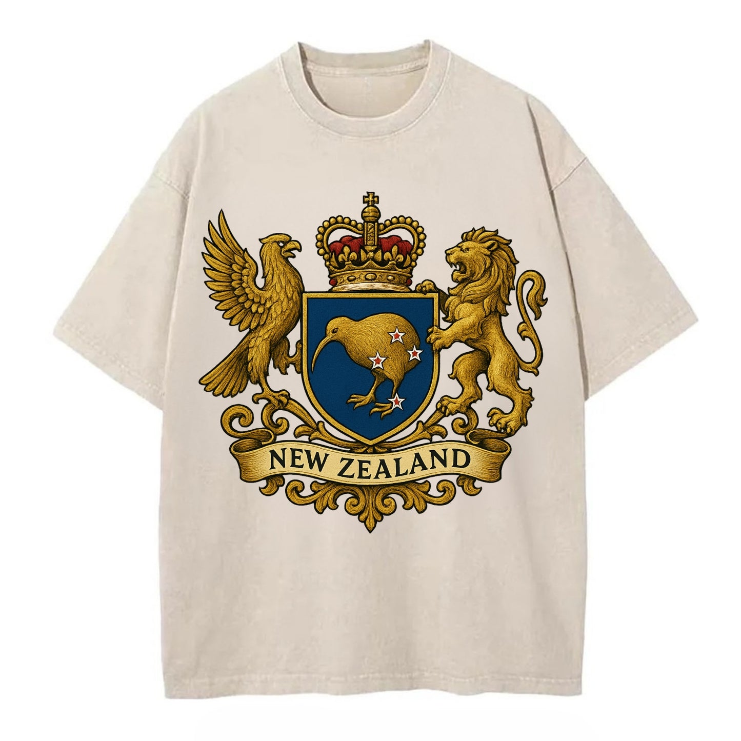 New Zealand Heritage Badge  - Vintage T-shirt - Off White