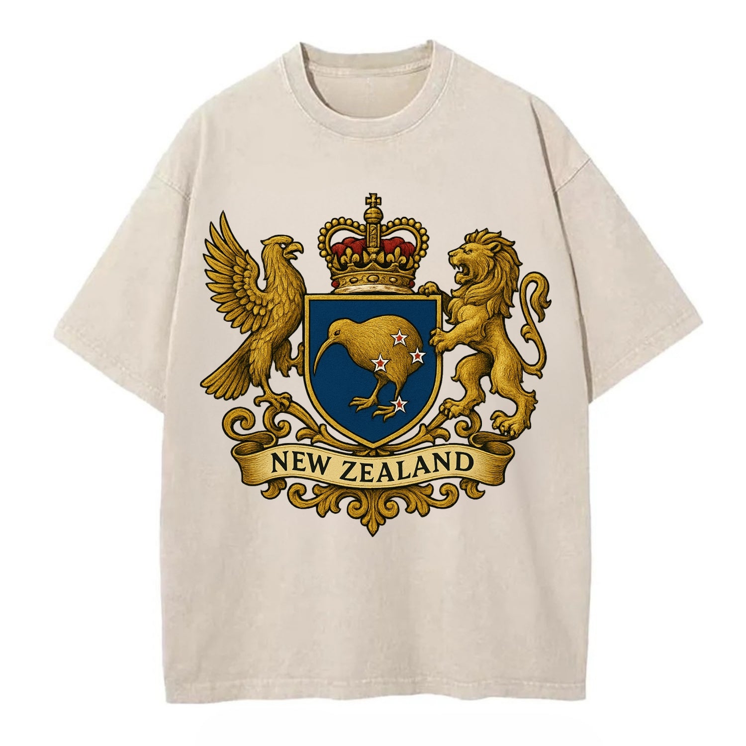 New Zealand Heritage Badge  - Vintage T-shirt - Off White