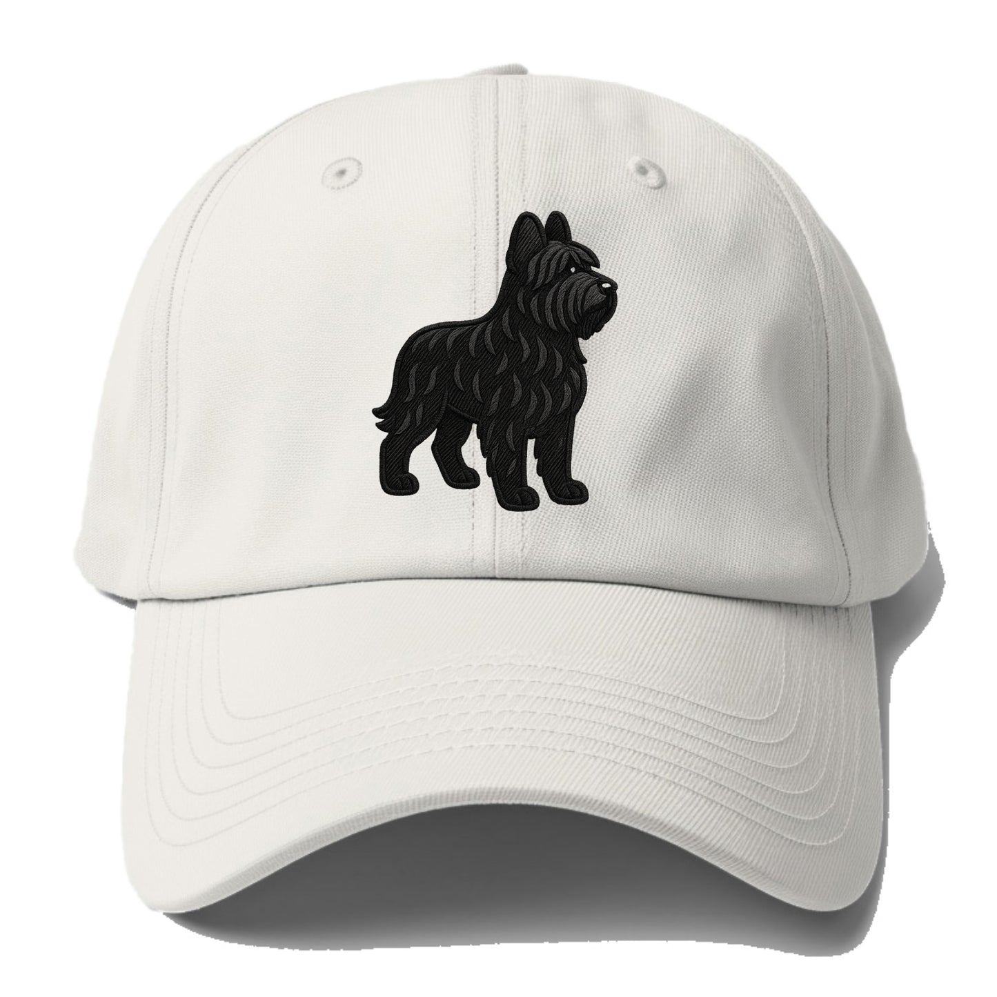 Briard - Black wavy coat embroidered herding pose - Baseball Cap - Off White