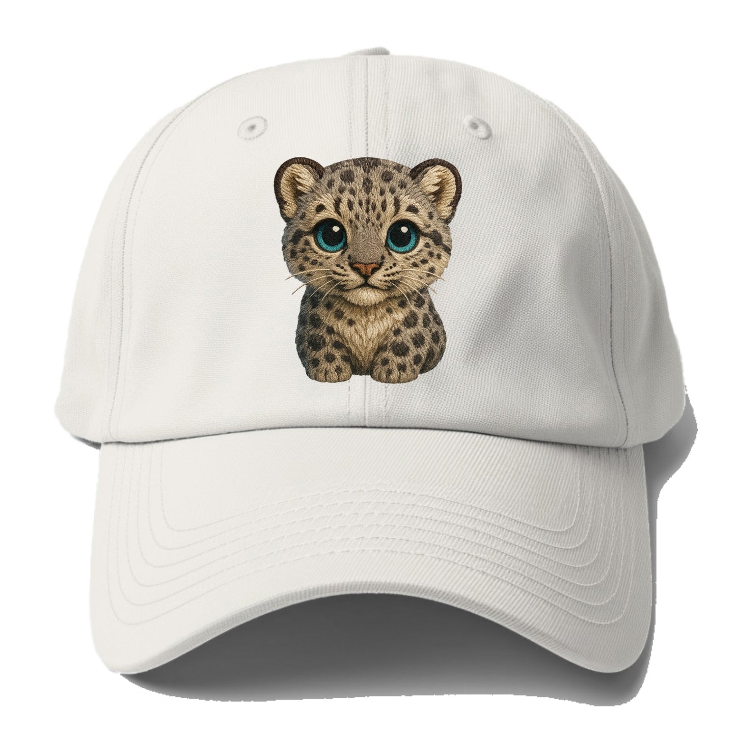 Baby Snow Leopard Cub - gray spotted, thick fur, blue-green eyes, - Baseball Cap For Big Heads - Off White