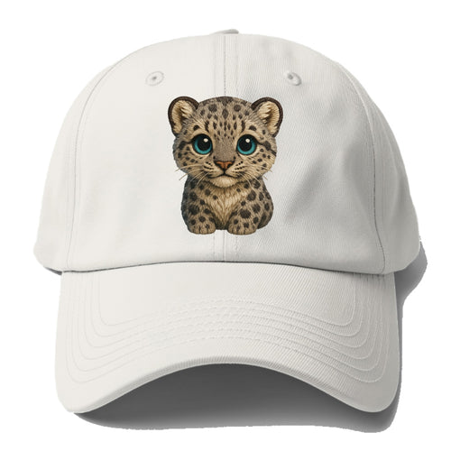 Baby Snow Leopard Cub - gray spotted, thick fur, blue-green eyes, - Baseball Cap For Big Heads