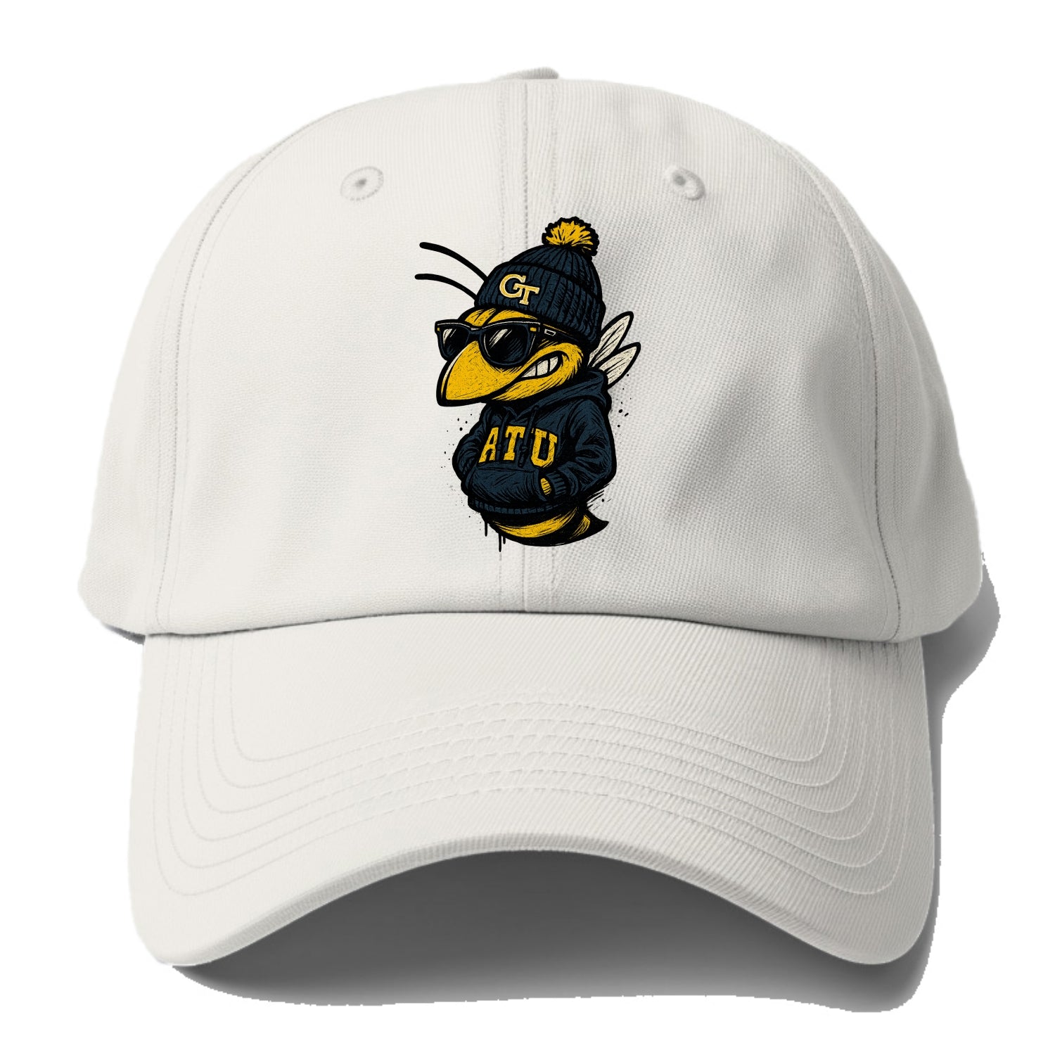 Atlanta Yellow Jacket wearing Georgia Tech beanie with GT patch - Baseball Cap - Off White