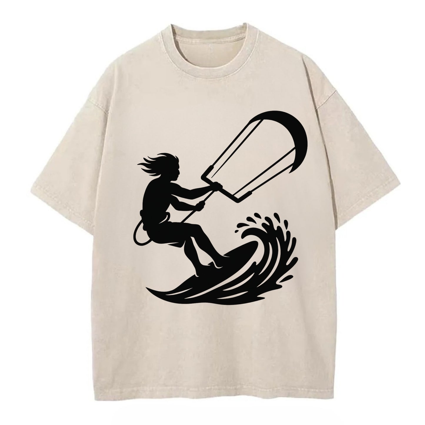 Kite surfer riding wave - Vintage T-shirt - Off White