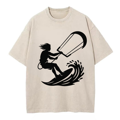 Kite surfer riding wave - Vintage T-shirt - Off White