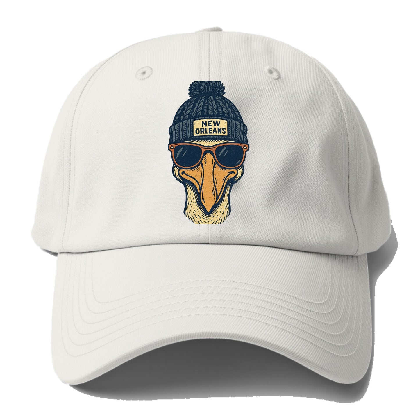 New Orleans Pelican wearing New Orleans beanie with pom pom and - Baseball Cap For Big Heads - Off White