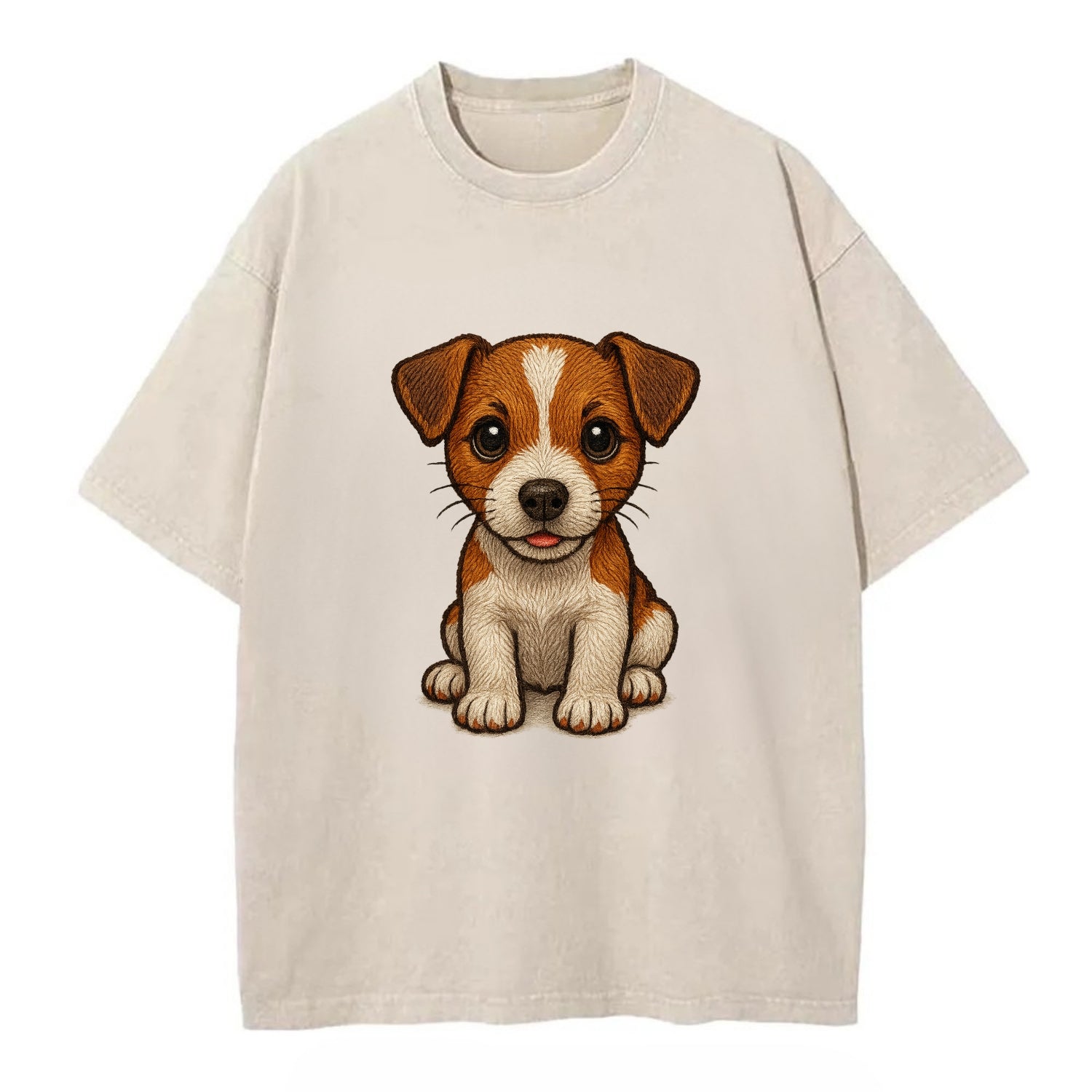 Baby Jack Russell Terrier Puppy - white with markings, alert ears, energetic - Vintage T-shirt - Off White
