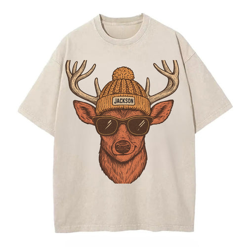 Mississippi White-tailed Deer wearing Jackson beanie with pom pom and wayfarer - Vintage T-shirt