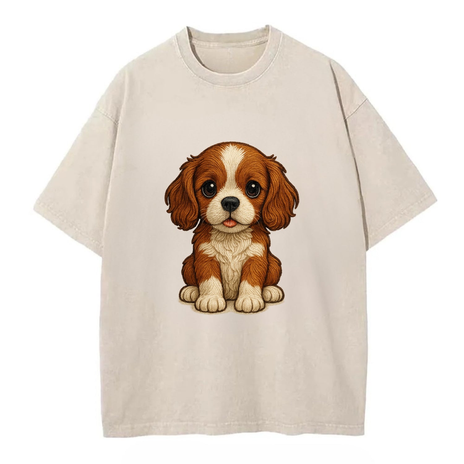 Baby Cavalier King Charles Spaniel Puppy - silky ears, gentle eyes, sweet - Vintage T-shirt - Off White