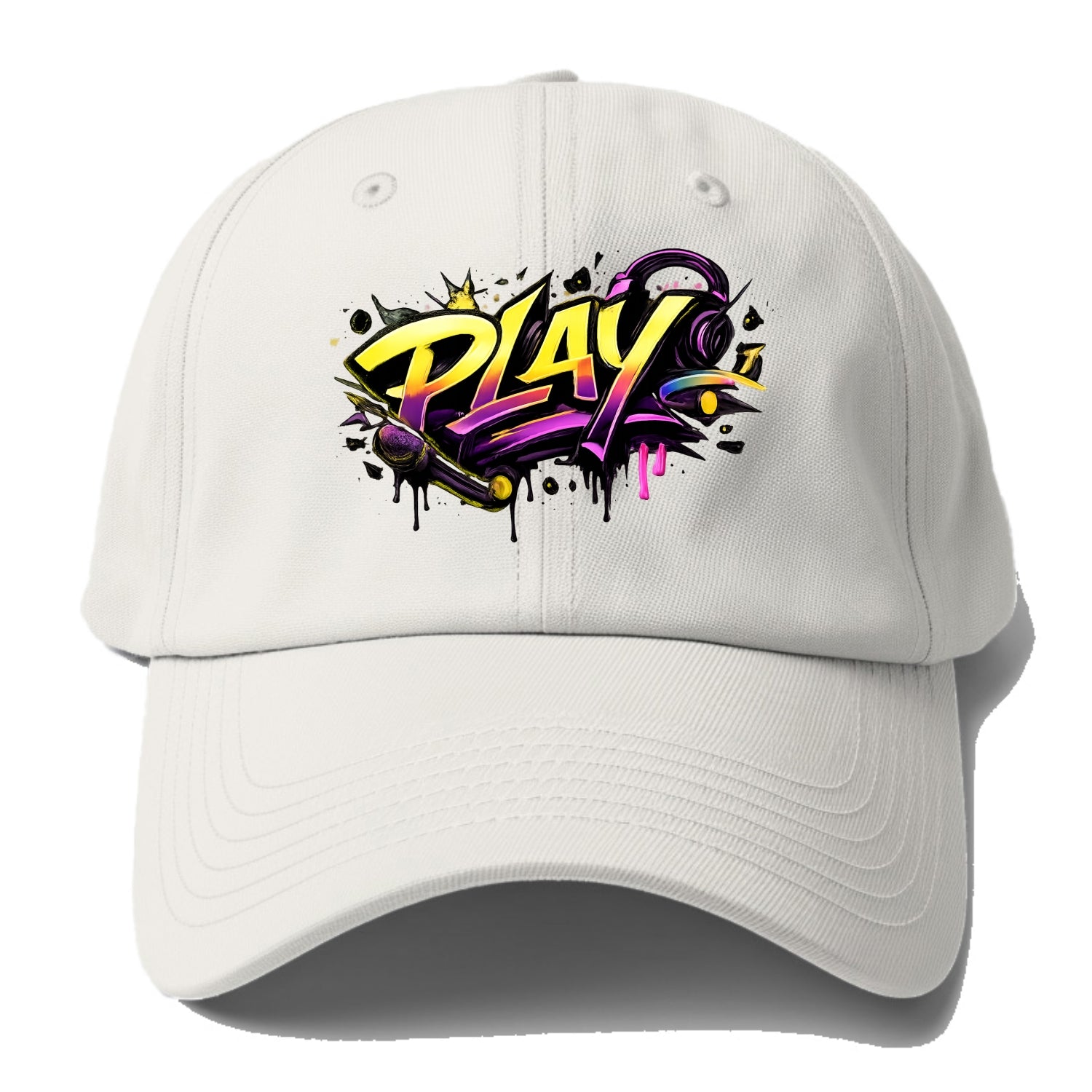 Bold typography design - "PLAY" - creative expression, musical - Baseball Cap For Big Heads - Off White