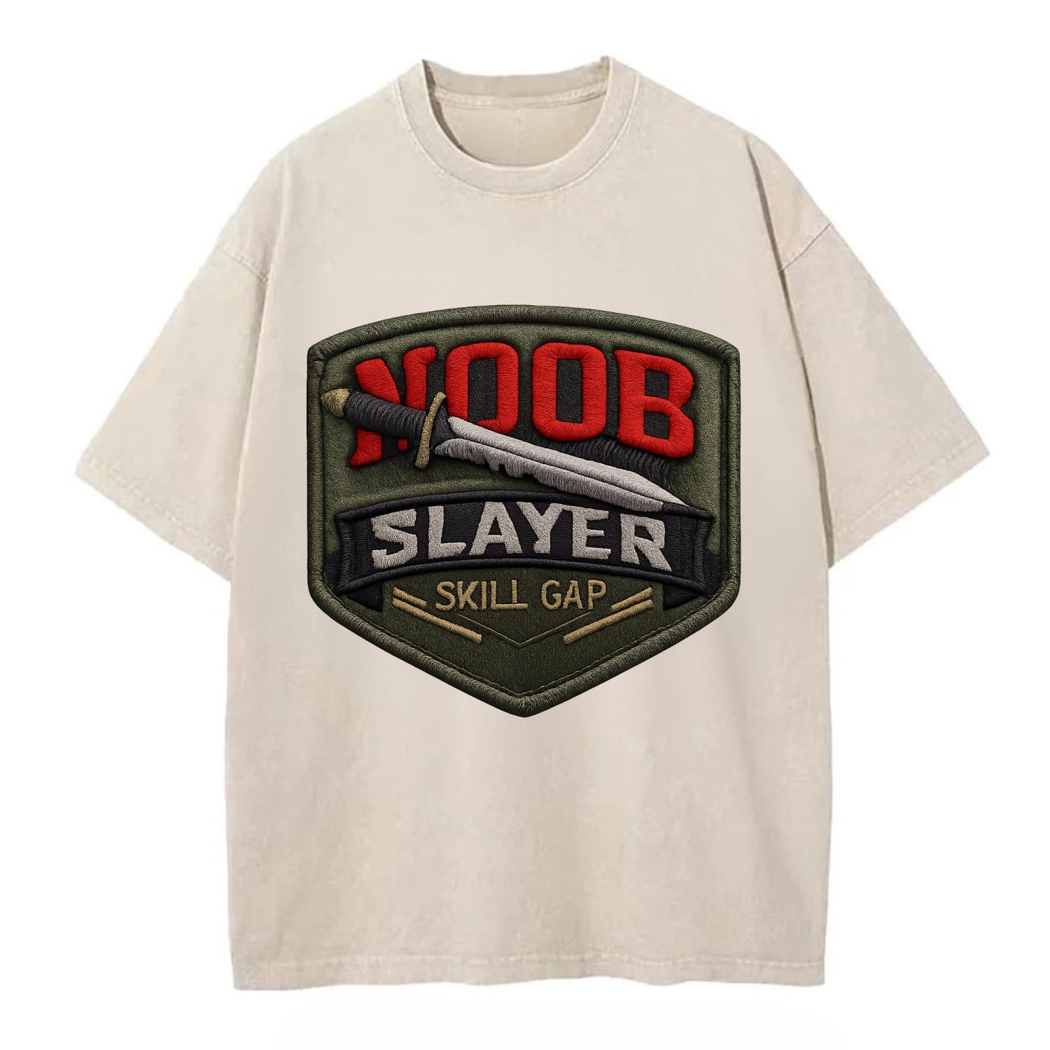 NOOB SLAYER - sword through noob text in red and silver , skill gap - Vintage T-shirt - Off White