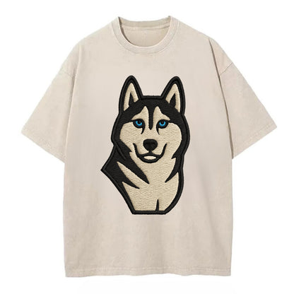 Husky - Blue eyes close-up portrait - Vi Vintage T-shirt - Off White